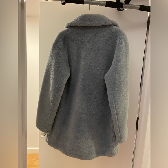Perfect Condition! Yves Salomon Blue/Grey coat 100% Real Fur Agneau Lamb Size 36 - Picture 2 of 6